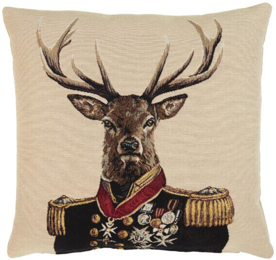 Hines of Oxford Admiral Stag Tapestry Cushion with Feather Filler Beige 46cm H X 46cm W X 15cm D