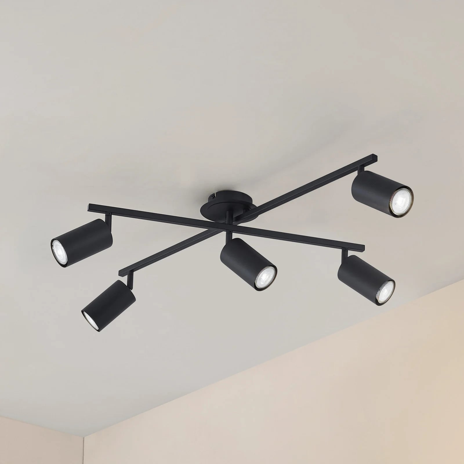 Lindby Joffrey plafondlamp, zwart, 5-lampig, aluminium, modern, dimbaar, diameter: 78 cm