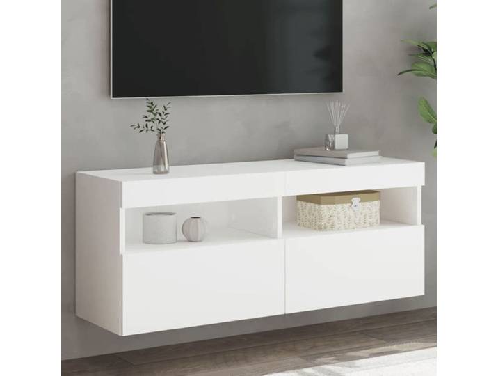 (ON SALE)Armoire TV murale - Design mur - Commode Haut/Meuble HIFI - avec lumières LED blanc 100x30x40 cm EU304877