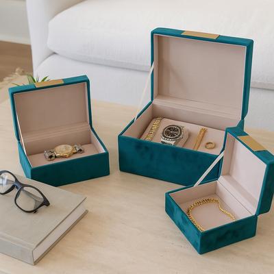 Sagebrook Home "Velvet Hinged Lid Jewelry Storage Box Set - Blue - 9"" x 7"" x 5"""