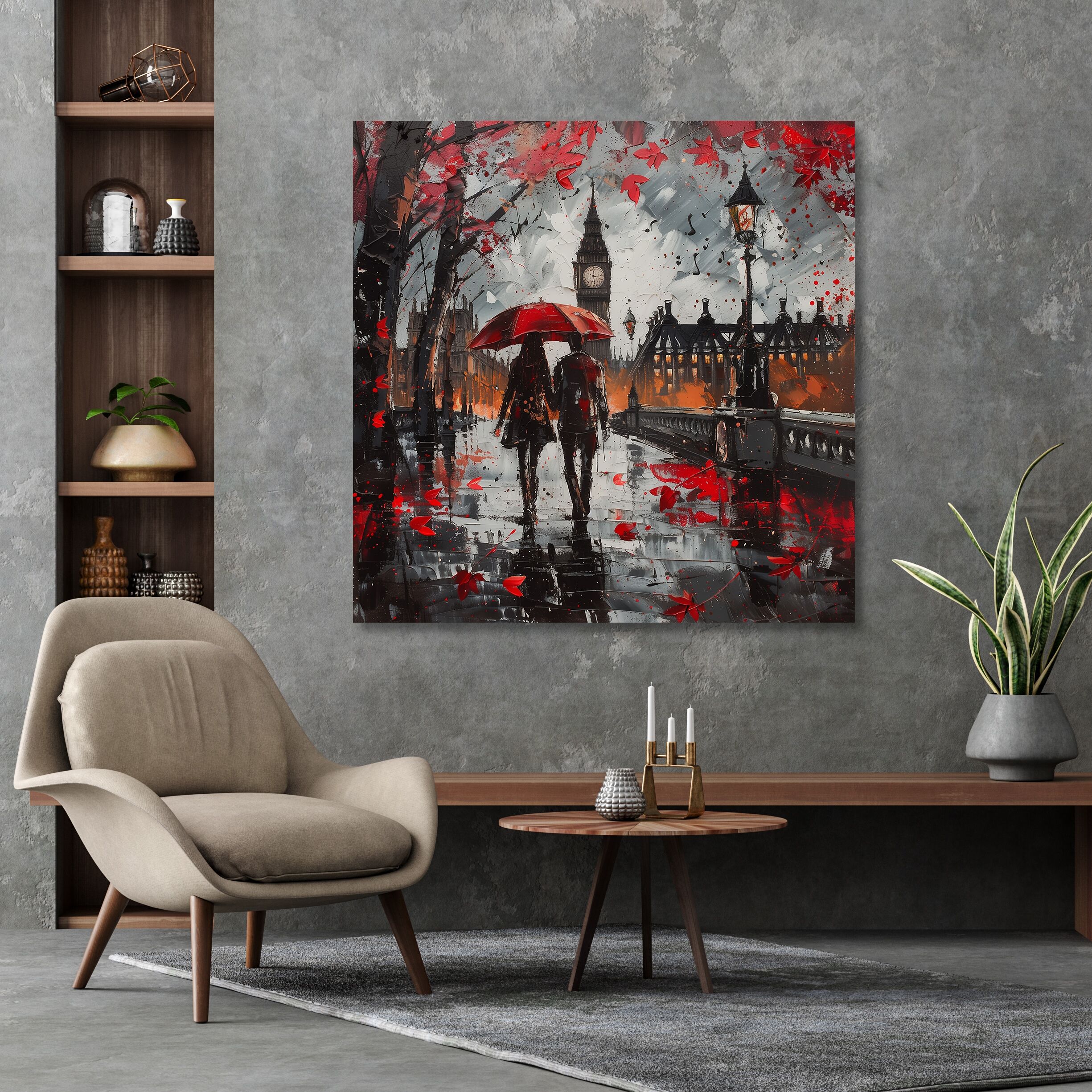 Leinwandbild QUEENCE "Ein Herbsttag in London", weiß, neutral, B:60cm H:60cm T:1,5cm, Canvas, Holz, Bilder, Leinwandbild