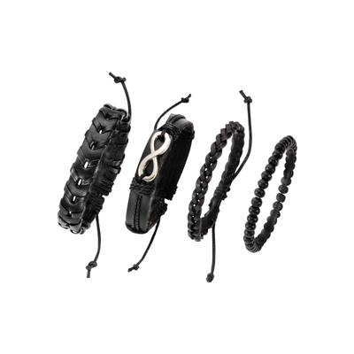 Armband Set FIRETTI "Infinity/Unendlichkeitsschleife", schwarz (metallfarben, schwarz), Armbänder, Herren, Leder Metall Textil, Leder, Metall, Textil, mit Holzperlen