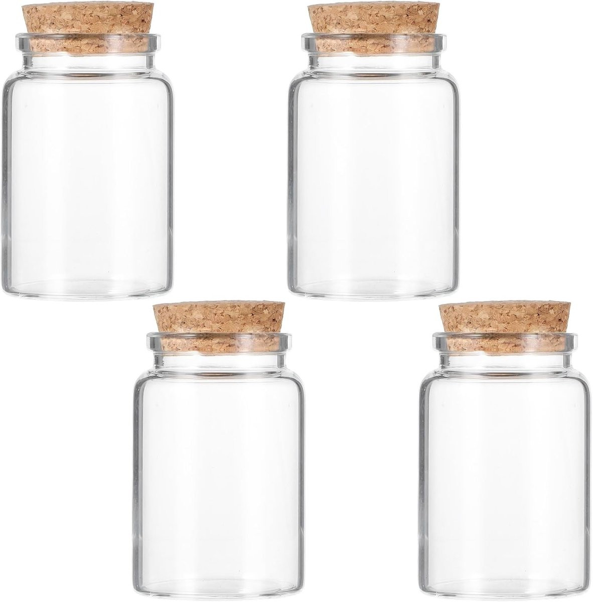 Set van 4 lege glazen mini flessen met kurk voor specerijen, decoratie en DIY projecten