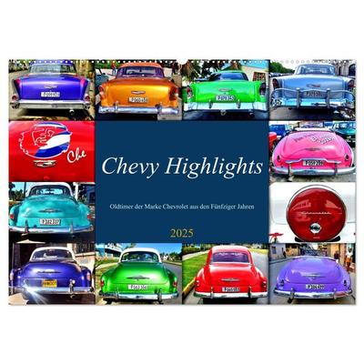 Chevy Highlights - Oldtimer der Marke Chevrolet aus den Fünfziger Jahren (Wandkalender 2025 DIN A2 quer), CALVENDO Monatskalender