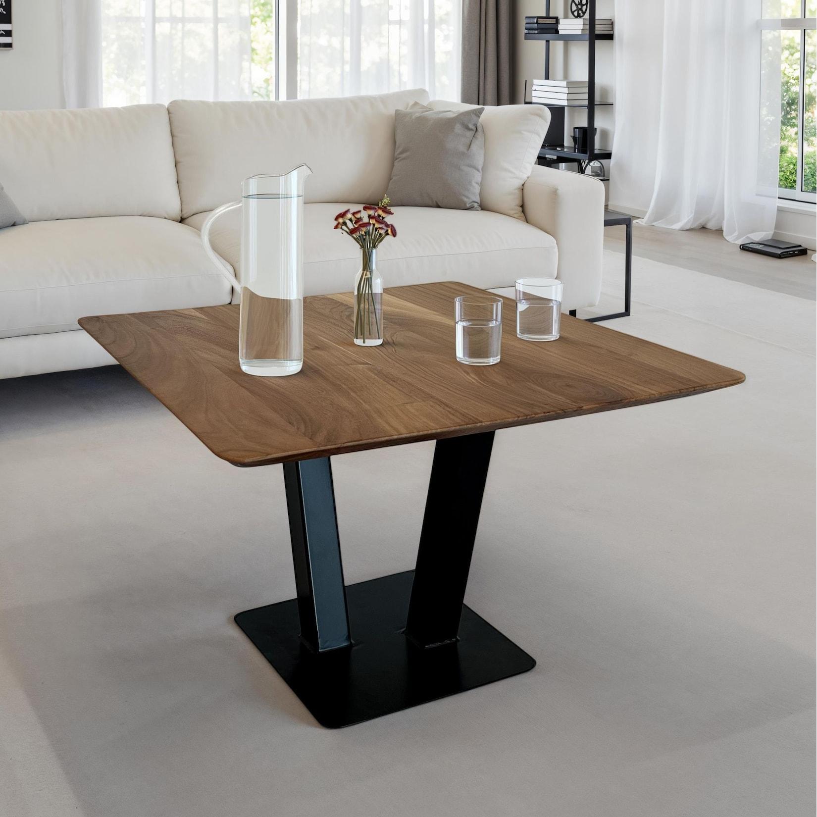 FineBuy Couchtisch quadratisch 60 cm Akazie Massivholz Moderner Wohnzimmertisch