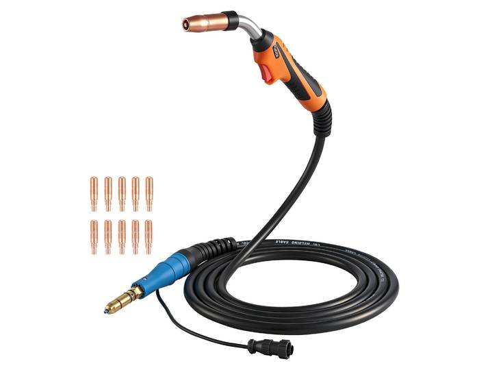 Torche de soudage MIG VEVOR 250A avec tuyau de 4\,57 m\, pistolet de soudage MIG avec buses de rechange de 0\,8/0\,9 mm\, accessoires de soudage professionnels. Compatible avec le Miller MDX-250\, poste de soudage sous gaz protecteur pour l'atelier et l'industrie