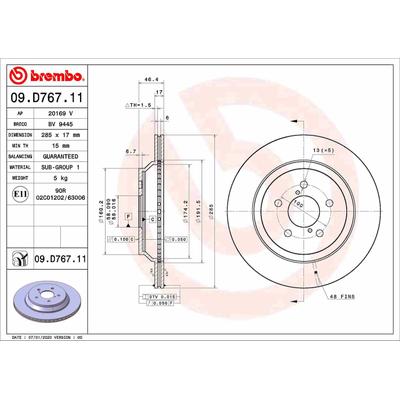 Brembo 1x Bremsscheibe [Hersteller-Nr. 09.D767.11] für Subaru