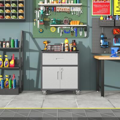 Telepassa "29.53""W Metal Garage Storage Cabinet with Wheels"