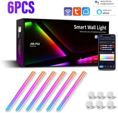 Uplifted Goods LED Smart Wall Lamp RGBIC Light Bar For Immersive Atmosphere Lighting 6pcs Rgb uk Plug