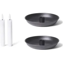 2X Kerzenständer weihnachtliche Tischdekoration Stabkerzenhalter SCHWARZ 15cm mit Stabkerze LED flammenlose Premium Tafelkerze Weihnachten modern Wohnzimmer Candle Holder Adventskranz