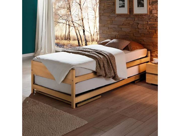 Ausziehbett On Top Buche Massivholz mit Lattenrost 2x 90x200cm Mit Kopfteil Ausziehbar Höhenverstellbar