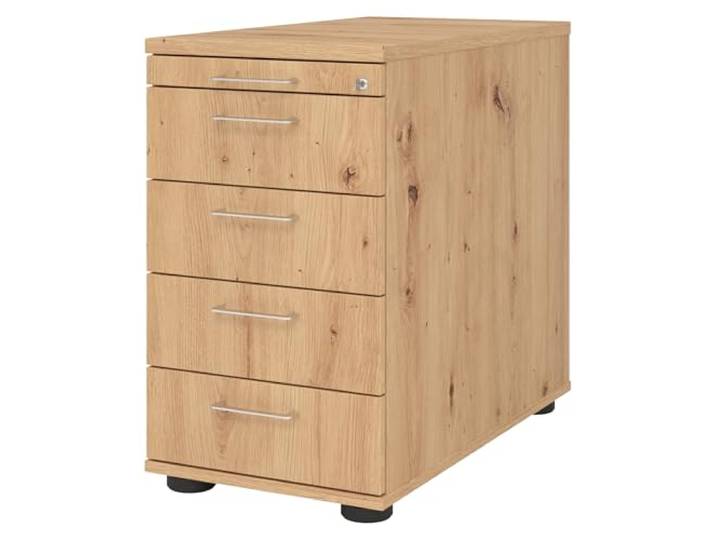 bümö Schreibtisch Schrank abschließbar, Schubladenschrank Holz in Asteiche, Container mit Schubladen - Schubladen Schrank Büro, Schreibtisch Container od. Schreibtisch Kommode mit Bügelgriffe