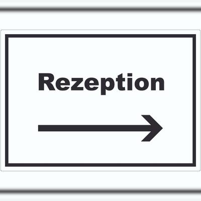 HB-Druck Rezeption Aufkleber mit Text und Richtungspfeil rechts Anmeldung Eingang waagerecht A1 (594x841mm)