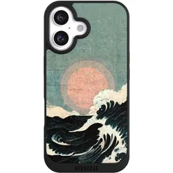 Nivocase Handyhülle für Apple iPhone 16 Hülle NIVOpure Case Schwarz Kunst Meer Welle (Apple iPhone 16), Smartphone Hülle, Schwarz