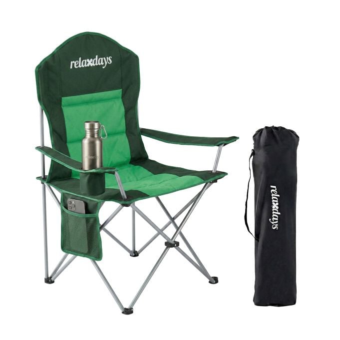 Relaxdays Opvouwbare campingstoel met armleuningen, groen