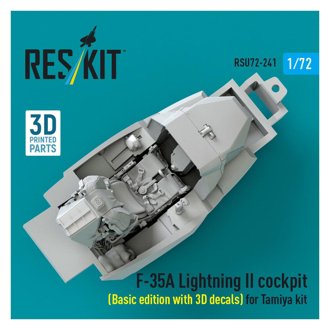 ResKit F-35A Lightning II cockpit (Basic edition with 3D decals) for Tamiya kit (3D Printed) (RSU72-0241)