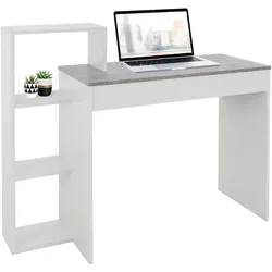 SCHREIBTISCH mit Regal 110x72x40 cm Weiß/Beton-Optik