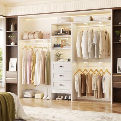 Rackcog Adjustable Closet Organizer with Drawers, Closet System with Hanging Rods and Storage Shelves