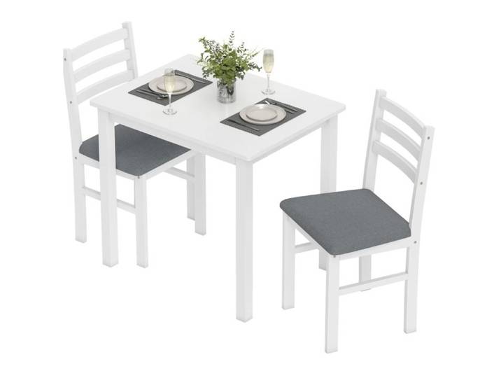 WOVREO Ensemble table et 2 chaises de cuisine compact assises rembourrées MDF blanc et gris