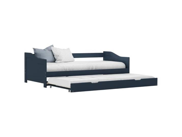 Lit Adulte extensible OVONNI - Gris - 90x200 cm - A lattes