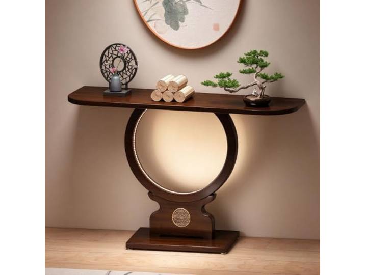 Moderner Konsolentisch, Schmaler Stil Eingangstisch mit Lichtstreifen Flurtisch aus Holz，schmaler Ablagetisch für Wohnzimmer，console & sofa tables(100cm/39.4in)