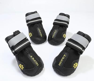 Uplift Essentials All Terrain Waterproof Dog Boots High Visibility Reflective Anti Skid Sneakers For Medium To Large Dogs black no.6