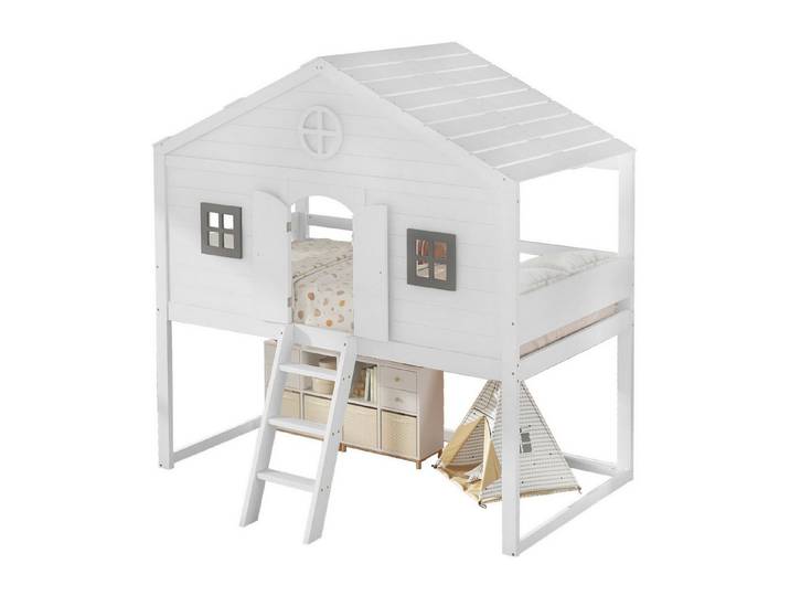 Thanaddo Hochbett Hausbett, mit Treppe, mit Fallschutz und Gitter,Kinderbett mit Fenster