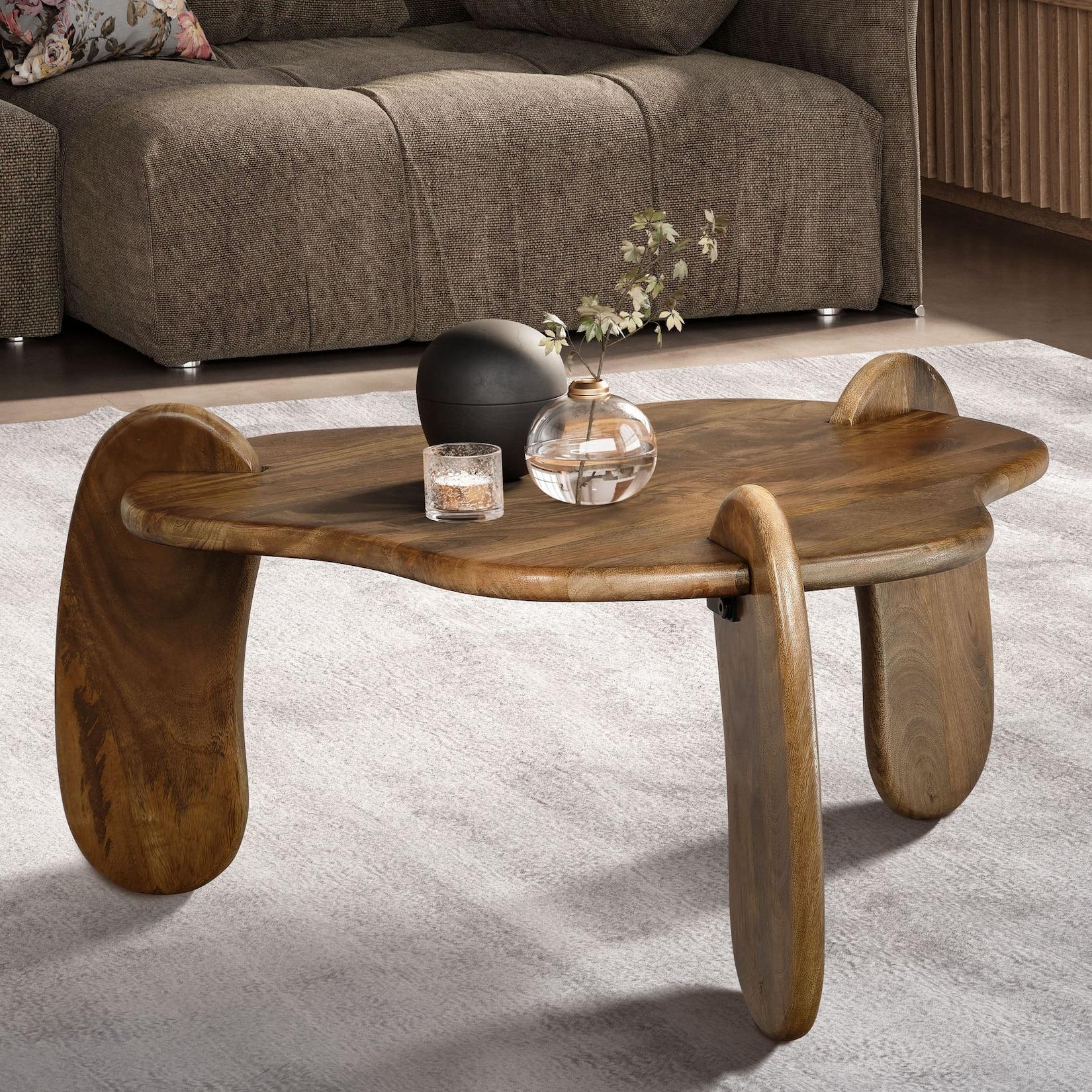 Couchtisch Mango Massivholz Ø78cm Design Wohnzimmertisch in organischer Form