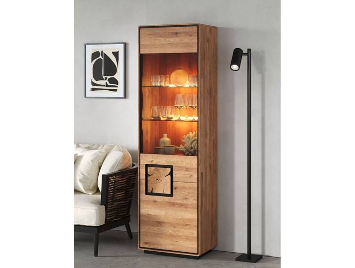 Vitrine 60x203cm 'Zarah' Wildeiche geölt Rechtsanschlag