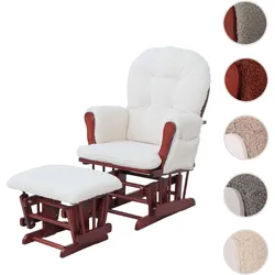 Relaxsessel HWC-C76, Schaukelstuhl Sessel Schwingstuhl + Hocker Stoff Bouclé 480g/m2 ~ creme Gestell dunkel