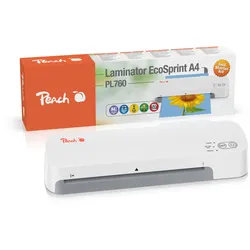 Peach Laminiergerät EcoSprint A4 | inkl. 10 gratis Laminierfolien | Aufwärmzeit 1/3 der üblichen Zeit | über 1 1/2 Folien pro Minute | PL760