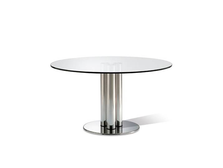 ZANOTTA table ronde MARCUSO (Ø120 cm - cristal et acier inox)