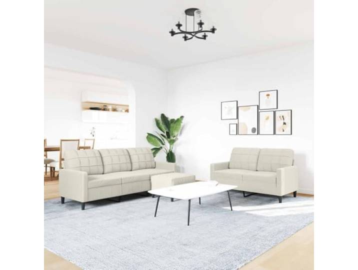KTHLBRH Sofa-Set, 3-teilig, Samt, Creme, 137 cm, 197 cm Metallrahmen, Schaumstoffpolsterung, Fußstütze inklusive, modernes Design