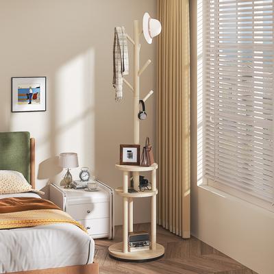 360° Rotating Hall Tree Coat Rack with Storage Shelves Multi-functional Standing Coat Rack for Entryway Living Room Bedroom