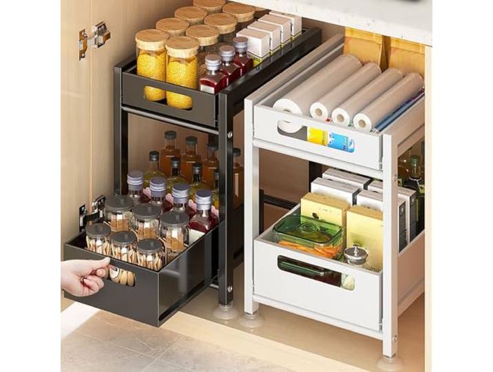 Aufbewahrungsorganisator unter der Spüle aus Karbonstahl Mehrfarbige Küche in mehreren Größen: Platzsparende Aufbewahrung(White,29*40*41.5cm)