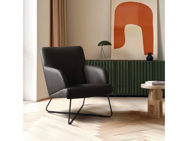Livetastic Sessel, Dunkelbraun, Metall, Echtleder, Rindleder, 67x87x74 cm, Made in EU, Lederauswahl, Wohnzimmer, Sessel, Sonstige Sessel