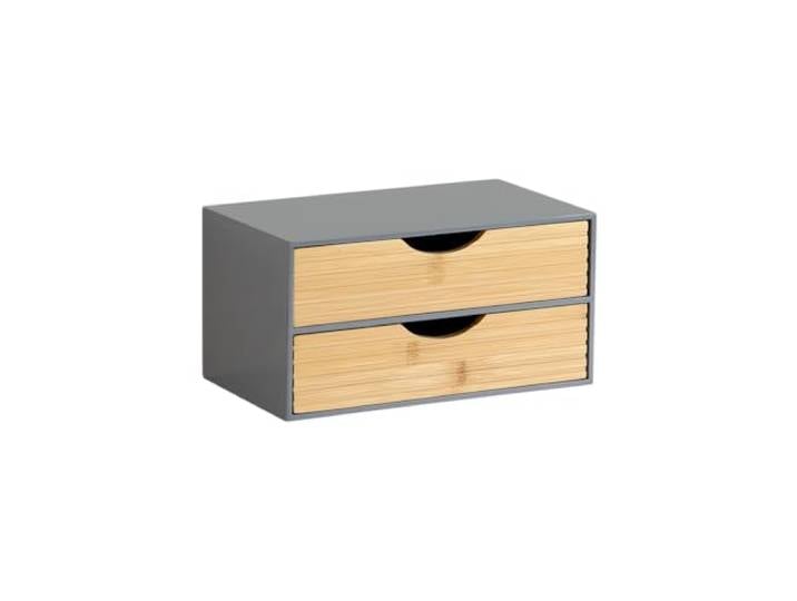 KESPER Organizer, 2 Schubladen, Bambus/MDF, Grau, 27 × 16 × 14 cm 58963 Zwei Schubladen bieten Platz für Kosmetik und kleine Gegenstände