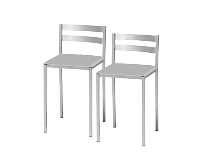 ASTIMESA Zwei Küchenhocker mit Rückenlehne unter horizontalen Streifen aus Kunstleder Grau, Sitzhöhe 45 cm.