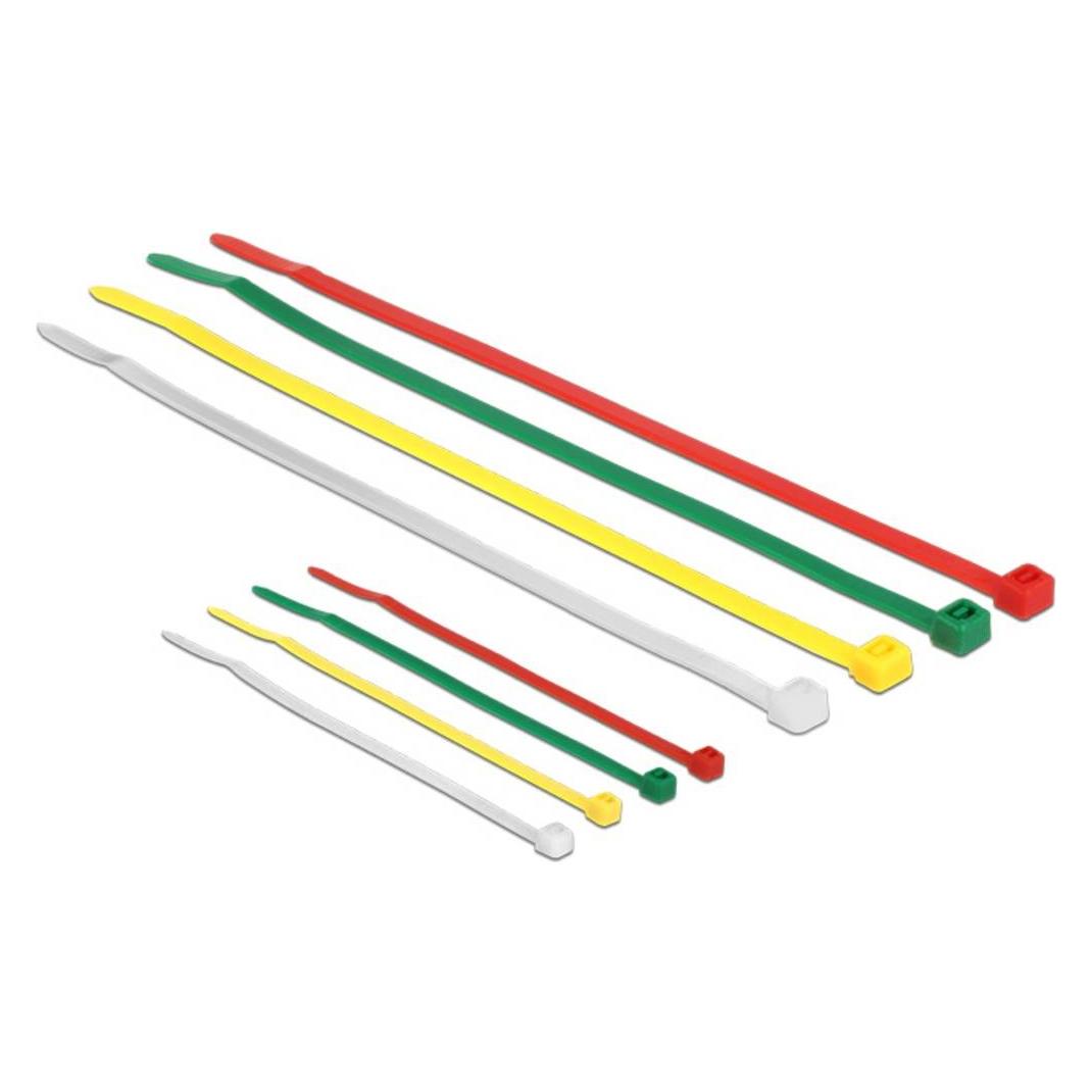 Delock Kabelbinder farbig 200 Stk L100 x B2.5 mm + L200 x B3.6 mm,18628 (Kunststoffkabelbinder, 100 mm, 200 Stk.) (18628)