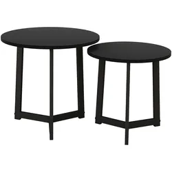 2ER-SET Couchtisch, Runder Beistelltisch, Kaffeetisch mit Stahlgestell Sofatisch