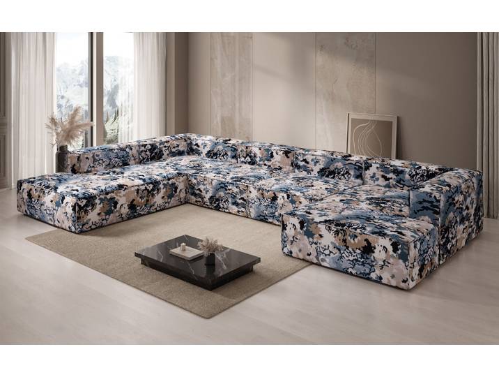 Designer Sofa Lesley U XXL - Jacquard mit Aquarell-Muster - Viridian - Rechts - Jacquard - Luxusbetten24