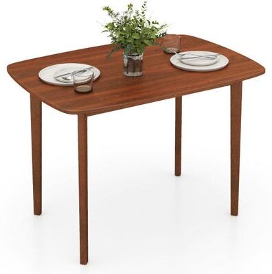 Costway Wooden Dining Table for 2-4 People Kitchen Table with Rubber Wood Legs-Walnut