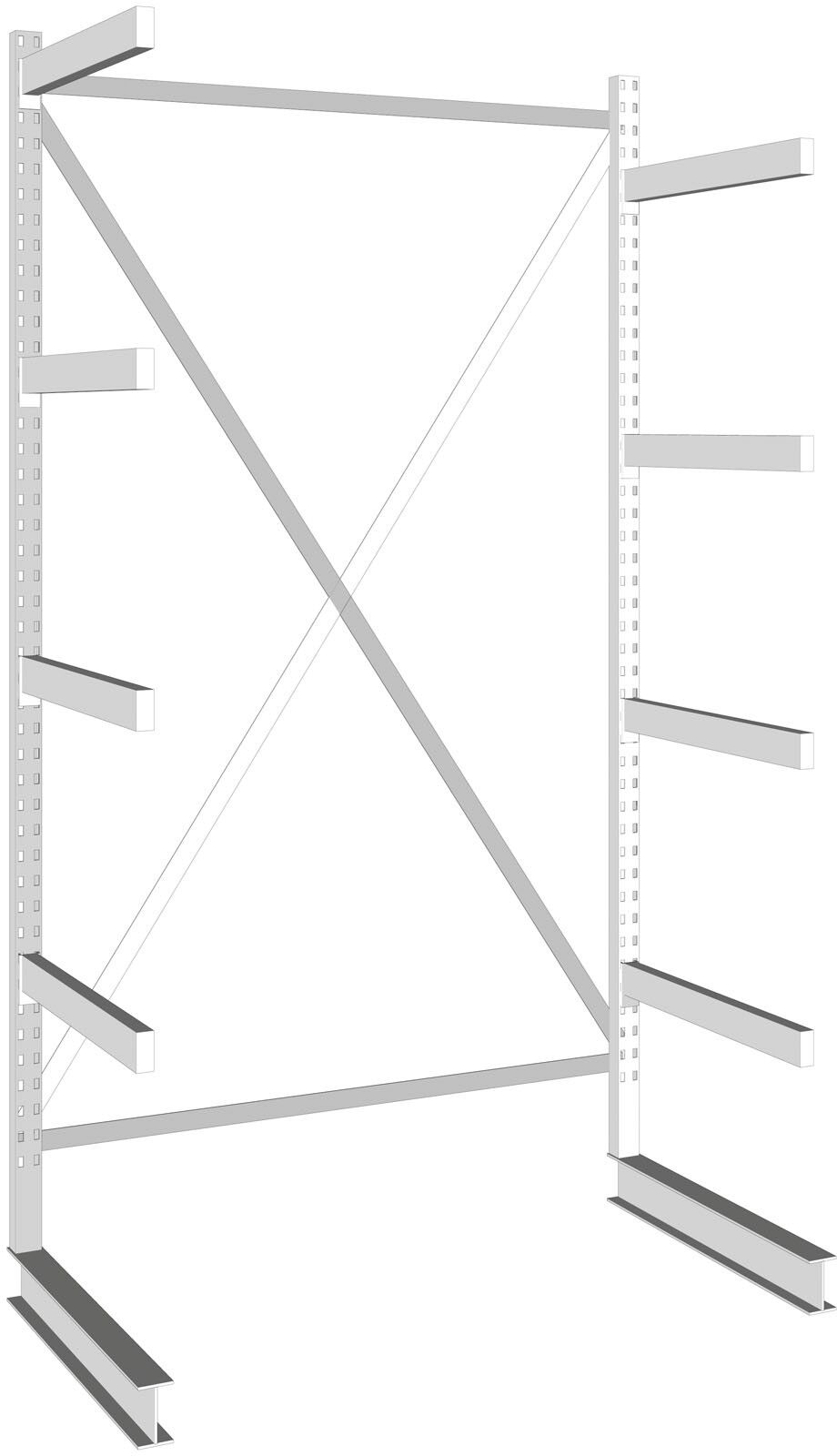 META Kragarmregal, einseitig, 250 kg, 2500 x 1330 x 1030 mm, Grundregal