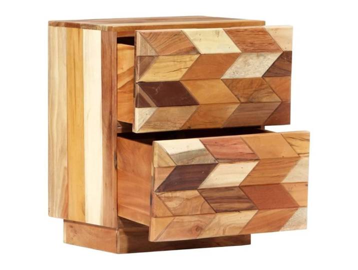 BINGO BINGO Table de nuit Scandinave - 40x30x50 cm Bois de récupération massif - 2 tiroirs 14988