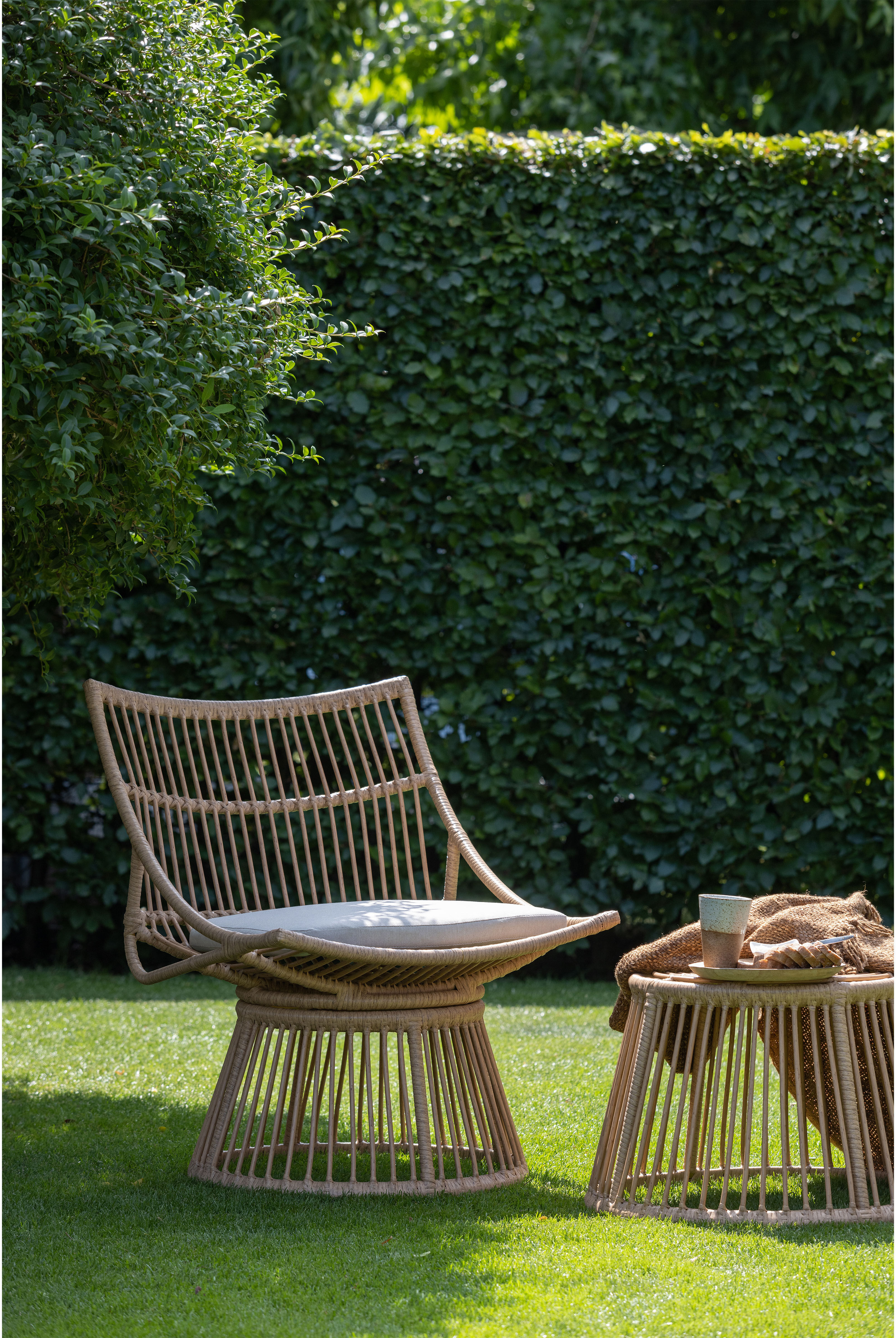 Rattanstuhl WOOOD "Alatna Wicker auf Aluminiumgestell pulverbeschichtet H80 x B64 x T53cm", braun (natur, natur, natur), B:64cm H:80cm T:53cm, Wicker/Kunststoffgeflecht, Stühle, Rattanstuhl, Geflochtenes Kunstfaser, Sitzpolster inklusive, Tragkraft 120 kg