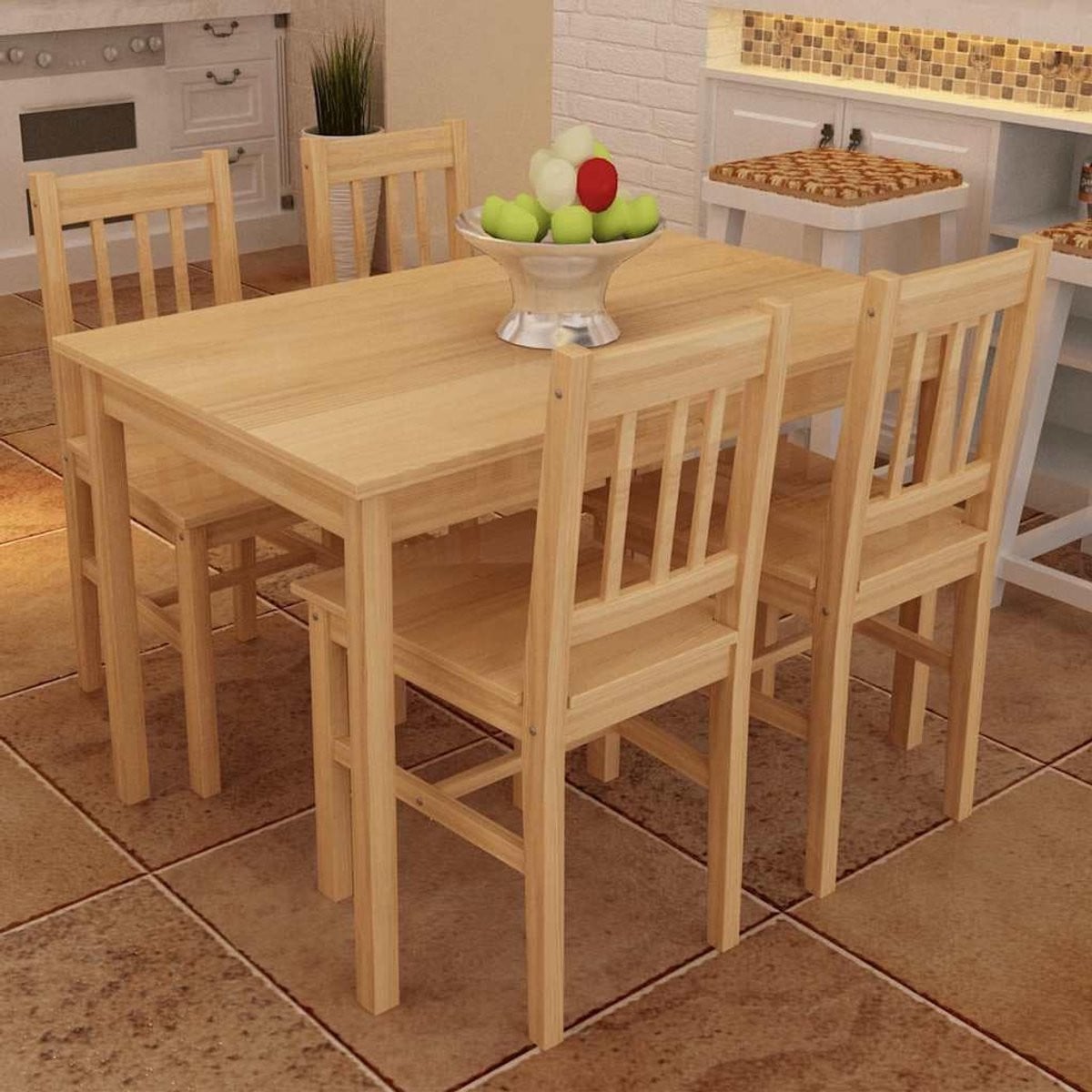 5-delige grenenhouten eetset met tafel en 4 stoelen