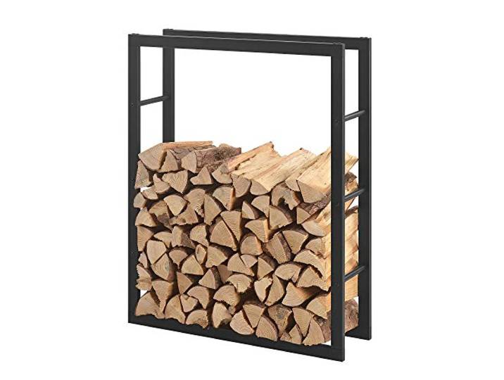 [en.casa] Kaminholzregal Täby Brennholzregal innen außen Metall 80 x 25 x 100 cm Holzunterstand Stapelhilfe für Feuerholz Holzlager Kaminholzständer Schwarz