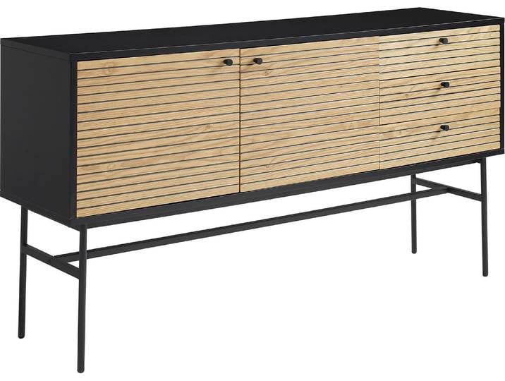 Sideboard SALESFEVER Torsby Chic Kommode für moderne Wohnwelten , beige (natur), B:160cm H:85cm T:40cm, Furnier, MDF, Metall, Sideboards, Sideboard, Scandi Design Kommode - skandinavische Eleganz pur