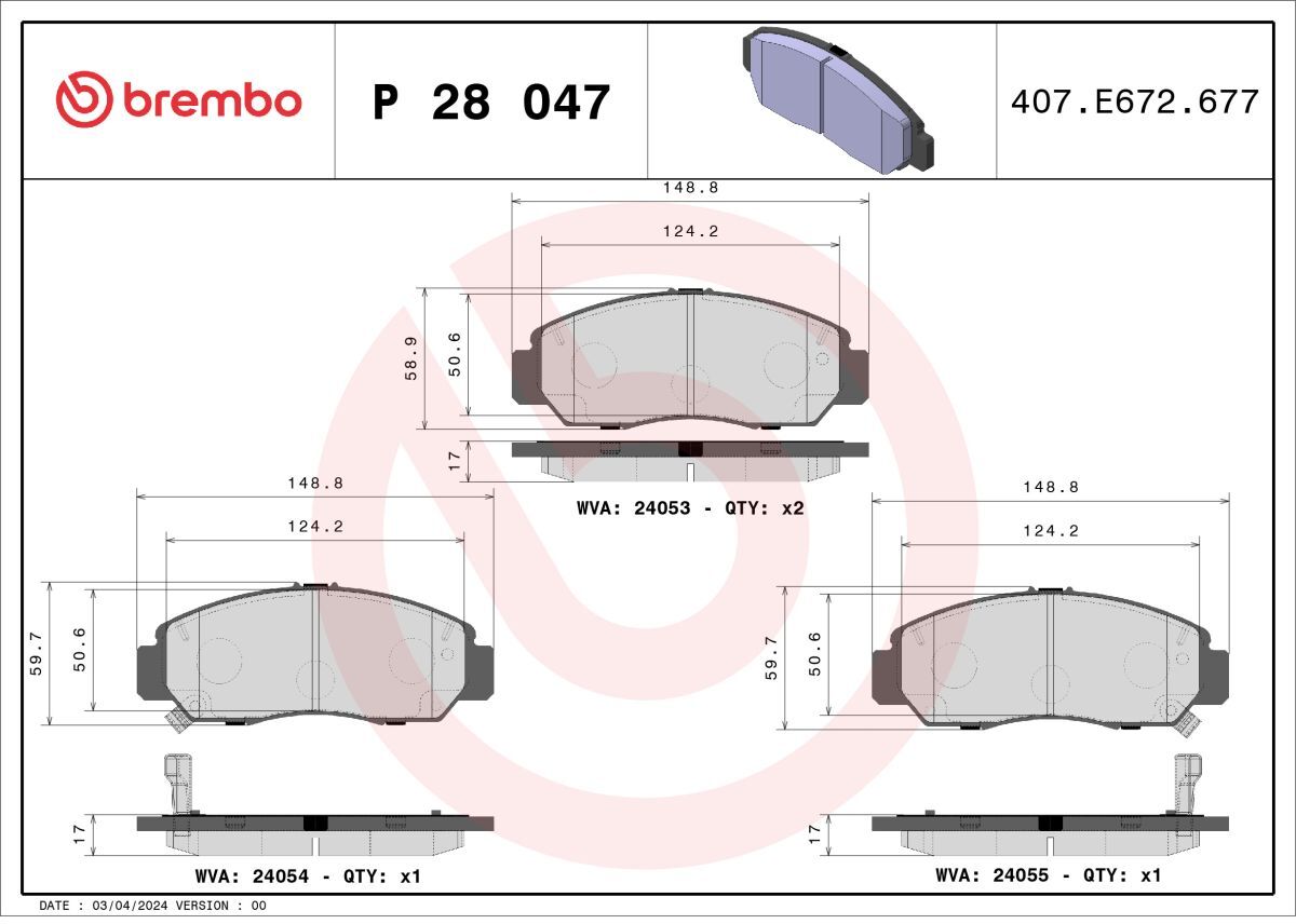 Bremsbelagsatz BREMBO P 28 047, Vorne