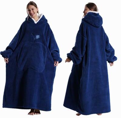 Handpicked Choices Ultra Soft Wearable Blanket Hoodie With Full Sleeves For Men And Women Cozy Oversize Flannel Throw blue 1pcs